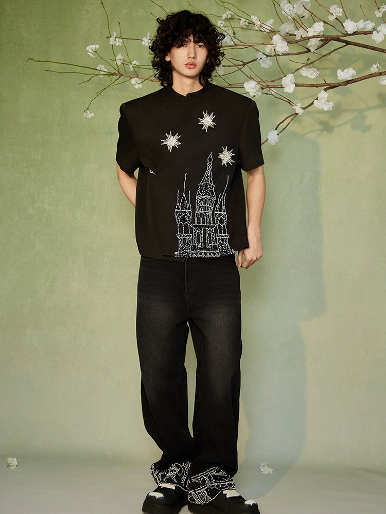 JIECHI  casual wide-leg diamond jean pants-ANDERSON.