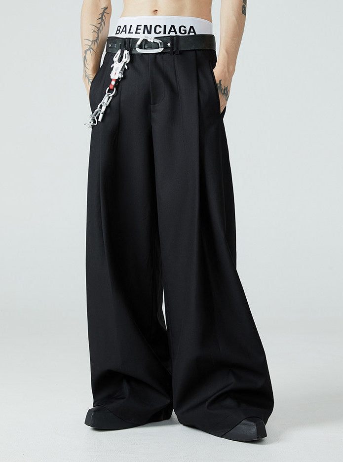 FRKM SCD SS Loose-leaf Wide-Leg Black Pleated Casual Pants - AURA.