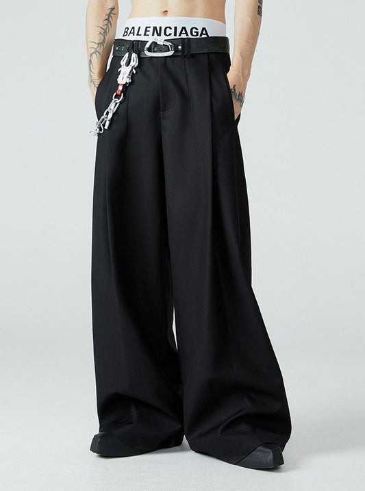 FRKM SCD SS Loose-leaf Wide-Leg Black Pleated Casual Pants - AURA.