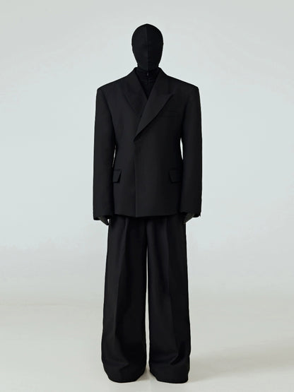 FRKM SCD  Nipped-in Waist Drap Inverted Triangle Fit Black Suit - SUNNY.
