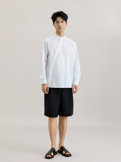 OWNLIFE stand-up collar slant breasted long sleeve shirt - TOPH.