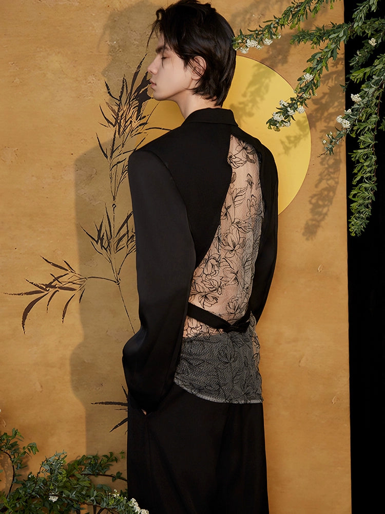 JIECHI  lace back cut-out black notched lapel blazer - BERNARD.