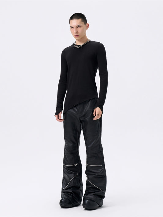FRKM SCD Irregular Bevel Hem Slim Fit Stretch Basic Long Sleeve T-Shirt- ULTRA.