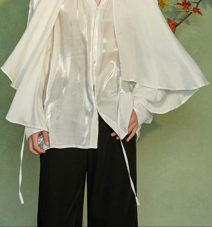 JIECHI  loose casual white long-sleeved shirt - WALTER.