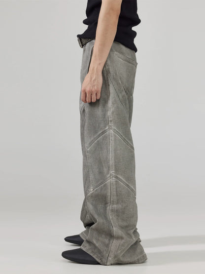 FRKM SCD Dirty Wash Distressed Jeans Wide Leg Studded Pants - GARDEN.