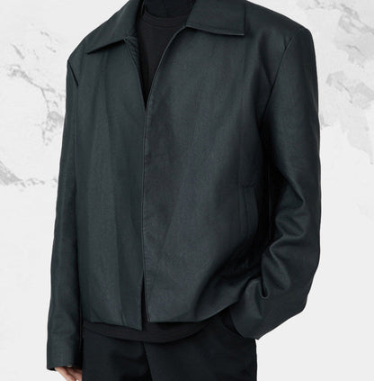 FRKM SCD SS Buckle Minimalist PU Leather Black Slim Fit Jacket - ISAAC.