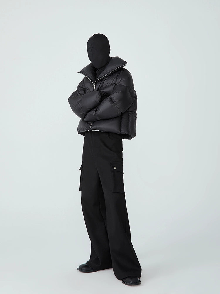 FRKM SCD 90 White Duck Down Neutral Short Collar Black Thick Jacket - TRENTON.