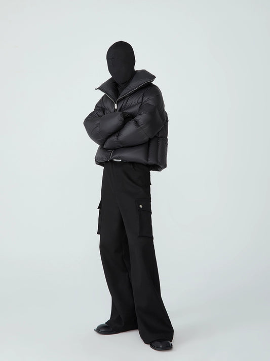 FRKM SCD 90 White Duck Down Neutral Short Collar Black Thick Jacket - TRENTON.