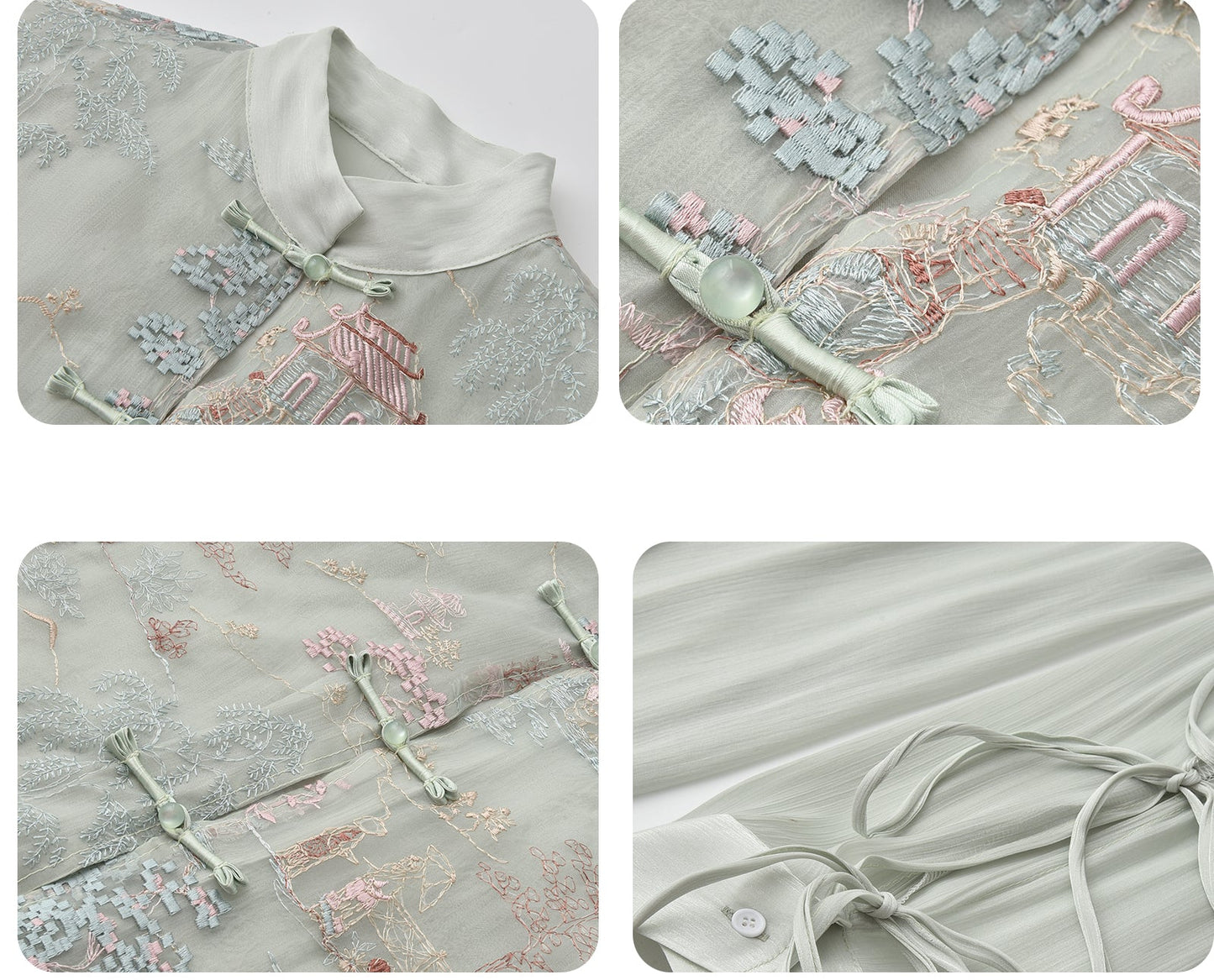 JIECHI  loose emerald green embroidered long-sleeved shirt - UMBER.
