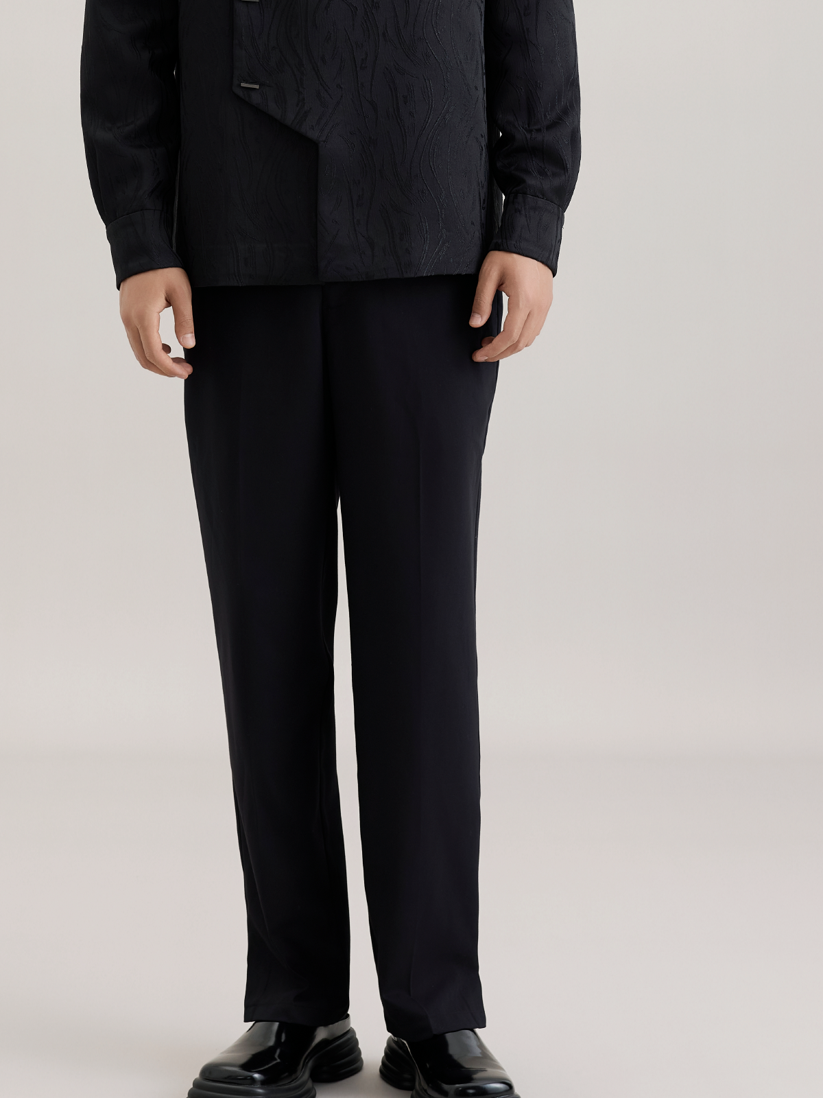 OWNLIFE stand-up collar willow leaf jacquard jacket suit set - DIDI.