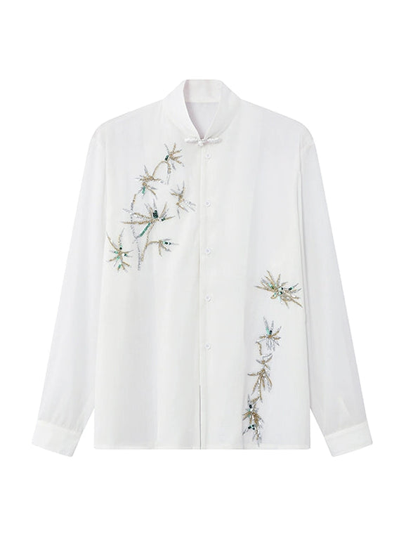 JIECHI white loose long-sleeved embroidered shirt - XENA.
