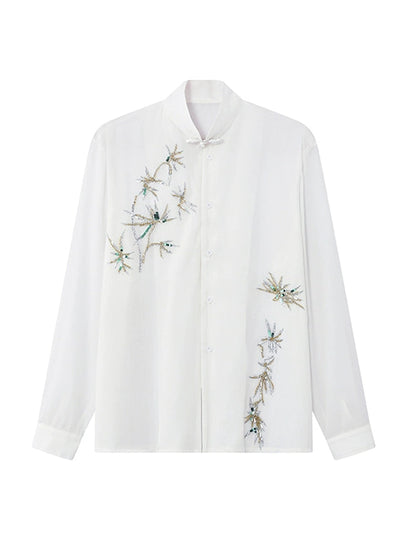 JIECHI white loose long-sleeved embroidered shirt - XENA.