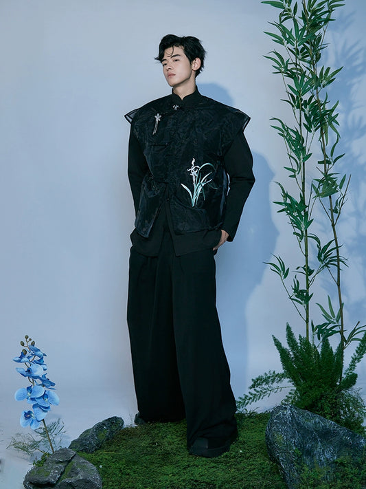 JIECHI men's orchid embroidery mandarin collar suit - QUINCY.