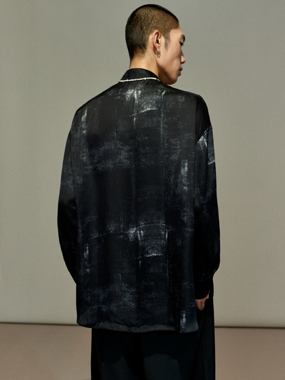 OWNLIFE ink stand-up collar cross-placket natural obsidian shirt - RICHY.