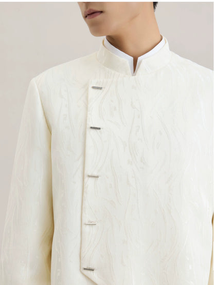 OWNLIFE white willow leaf jacquard brocade jacket and suit set - DREAM.