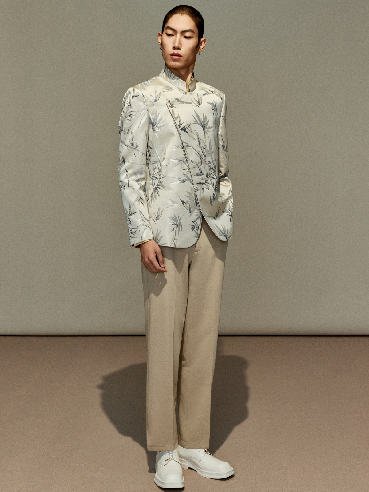 OWNLIFE Stand Collar Brocade Jacquard Suit - TRAIN.