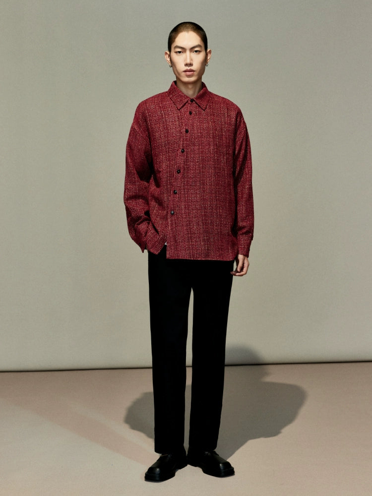 OWNLIFE flowing streamer tweed stand-up collar slinger shirt - SEREPH.