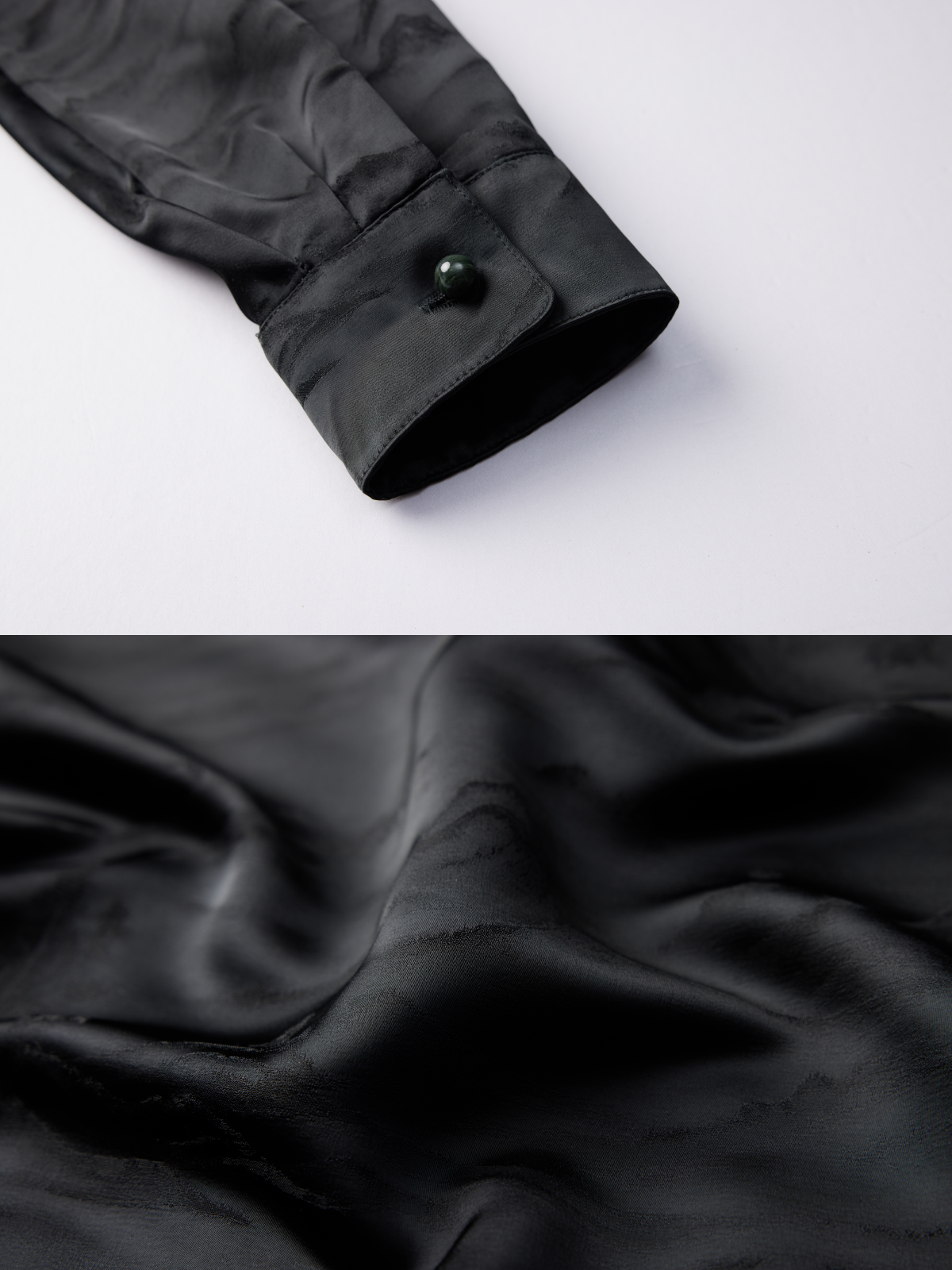 OWNLIFE jacquard stand-up collar placket natural jade buckle shirt - DAVID.