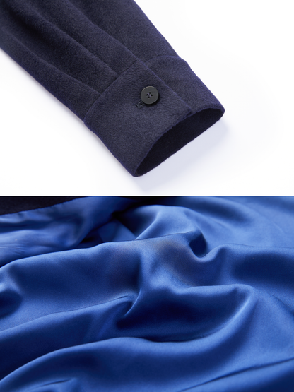 OWNLIFE stand-up collar partial placket buckle imported wool coat - ROY.