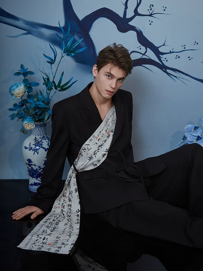 JIECHI  casual loose Chinese calligraphy sash design suit - SYLAR.