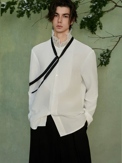 JIECHI White Lace Stand-Up Collar Long Sleeve Unisex Shirt - HEX.