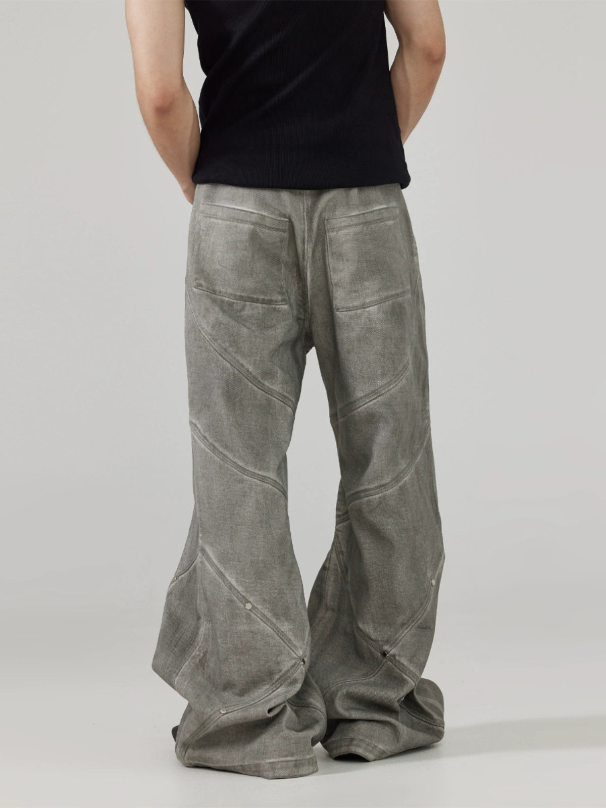 FRKM SCD Dirty Wash Distressed Jeans Wide Leg Studded Pants - GARDEN.