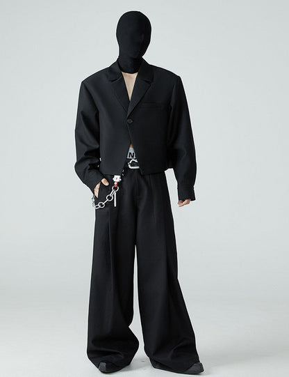 FRKM SCD SS Cropped Blazer Loose Padded Shoulders Black Suit - BRENDA.