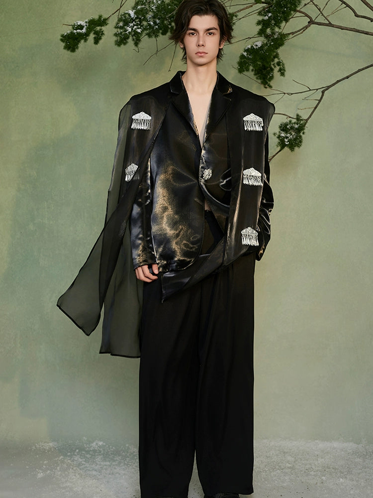 JIECHI embellished black loose casual blazer - JOB.