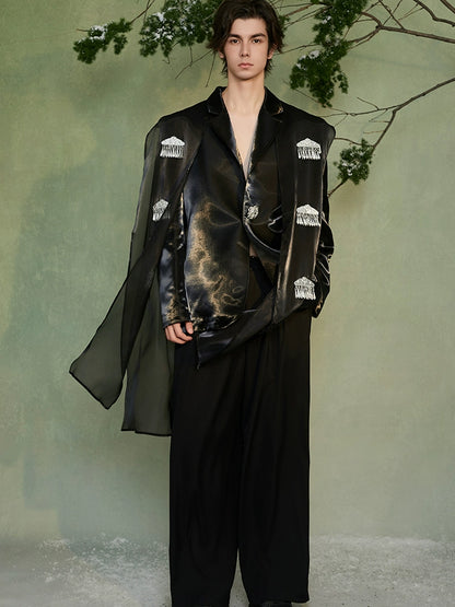 JIECHI embellished black loose casual blazer - JOB.