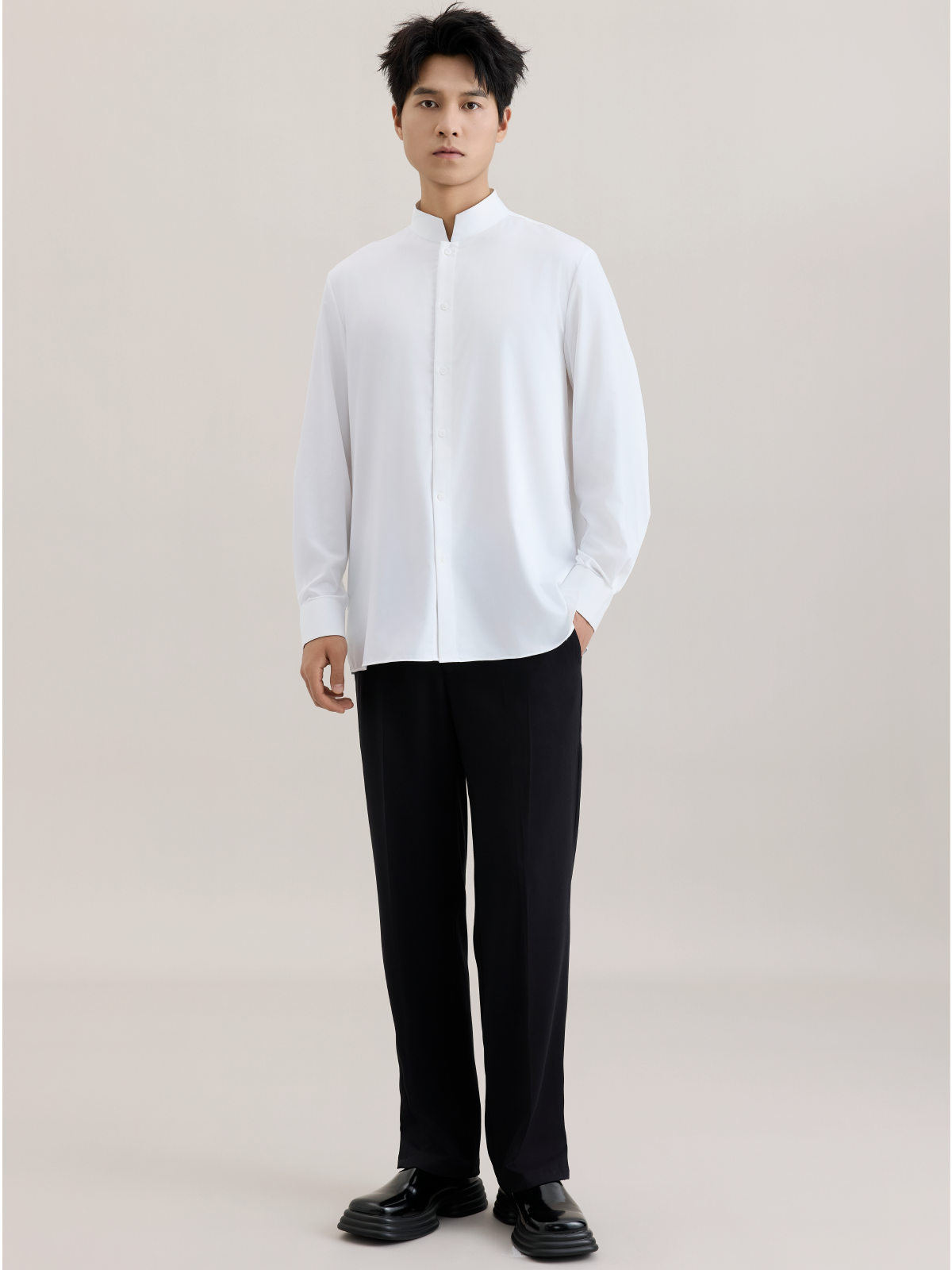 OWNLIFE Stand-up Collar Bamboo Fiber Shell Buckle Shirt - AURA.
