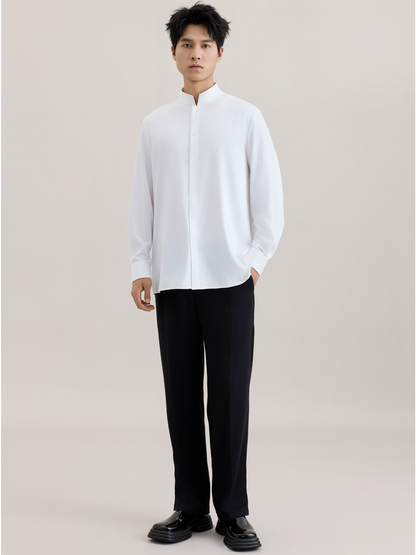 OWNLIFE Stand-up Collar Bamboo Fiber Shell Buckle Shirt - AURA.