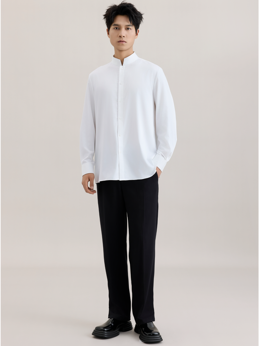 OWNLIFE Stand-up Collar Bamboo Fiber Shell Buckle Shirt - AURA.