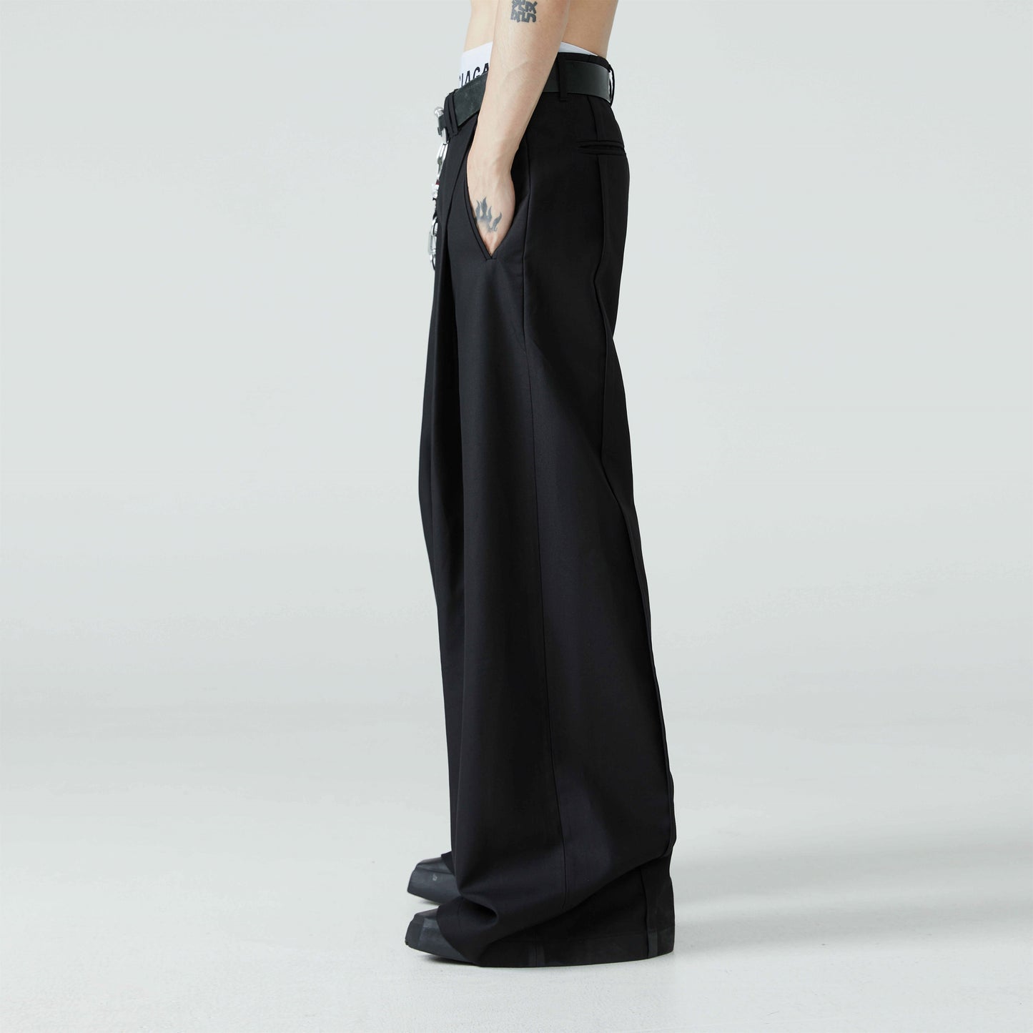 FRKM SCD SS Loose-leaf Wide-Leg Black Pleated Casual Pants - AURA.