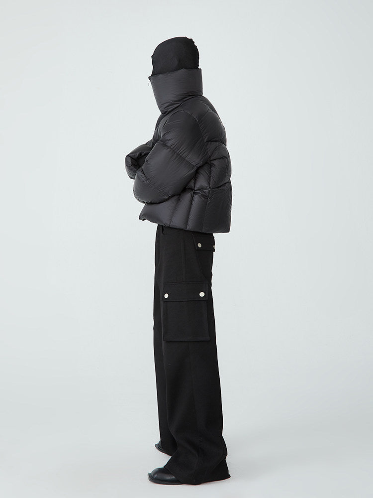 FRKM SCD 90 White Duck Down Neutral Short Collar Black Thick Jacket - TRENTON.