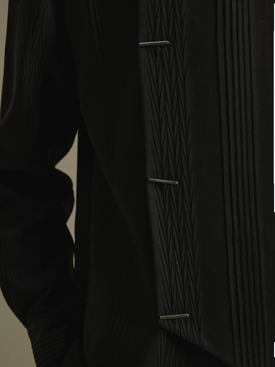 OWNLIFE stand collar placket stripes pressed pleats jacket- JONAH.
