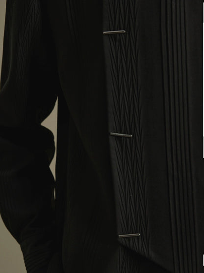 OWNLIFE stand collar placket stripes pressed pleats jacket- JONAH.