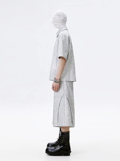 FRKM SCD Veined Texture Zip Tree Pattern Top and Short - CARRIE.
