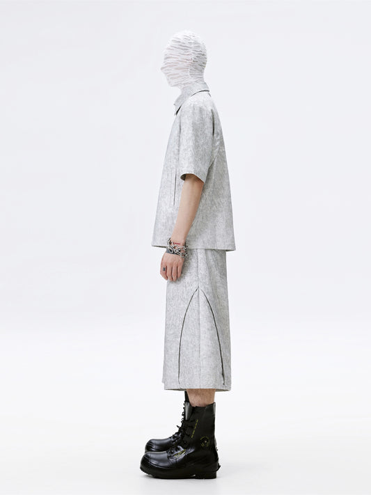 FRKM SCD Veined Texture Zip Tree Pattern Top and Short - CARRIE.