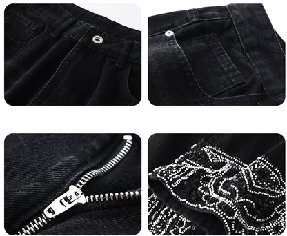 JIECHI  casual wide-leg diamond jean pants-ANDERSON.