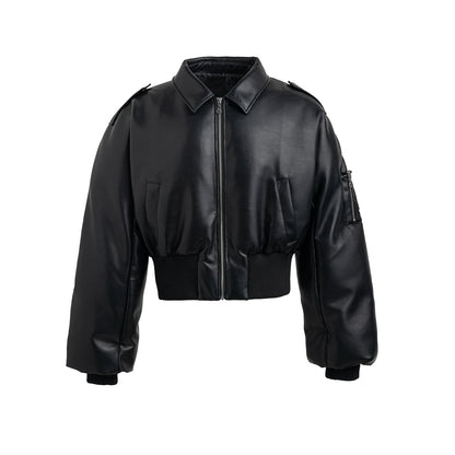 FRKM SCD PU Leather Down Shiny Short Thickened Warm Jacket - PHINA.