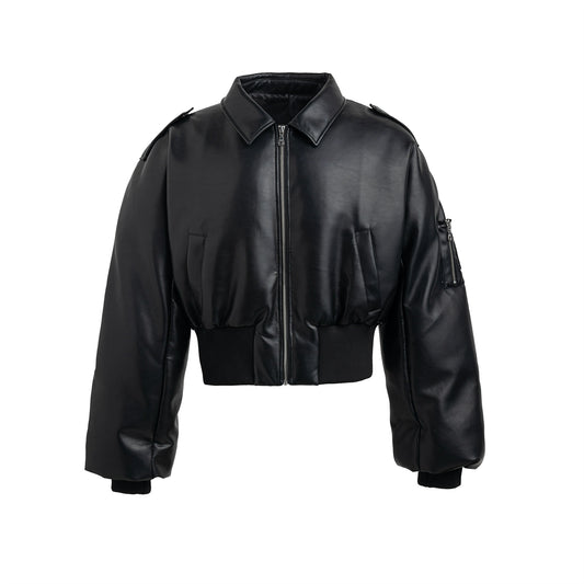 FRKM SCD PU Leather Down Shiny Short Thickened Warm Jacket - PHINA.