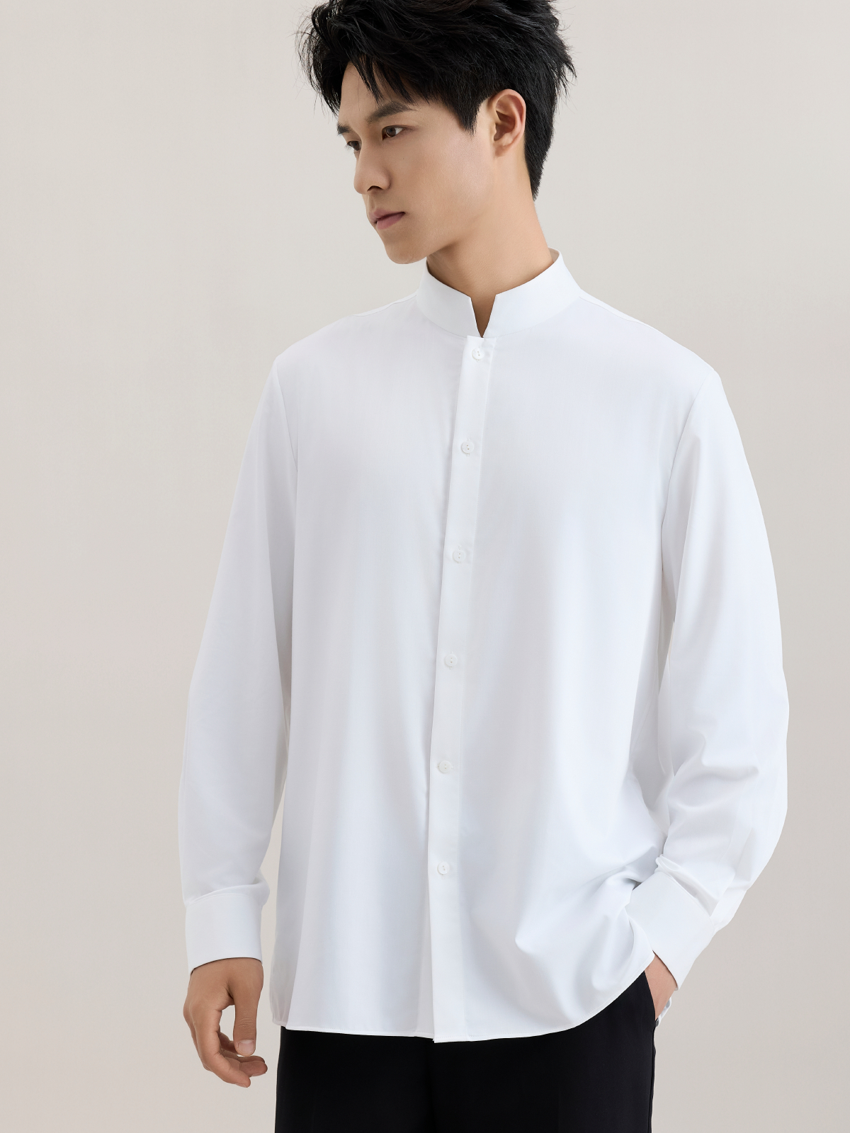 OWNLIFE Stand-up Collar Bamboo Fiber Shell Buckle Shirt - AURA.