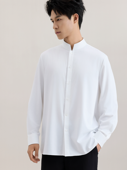 OWNLIFE Stand-up Collar Bamboo Fiber Shell Buckle Shirt - AURA.