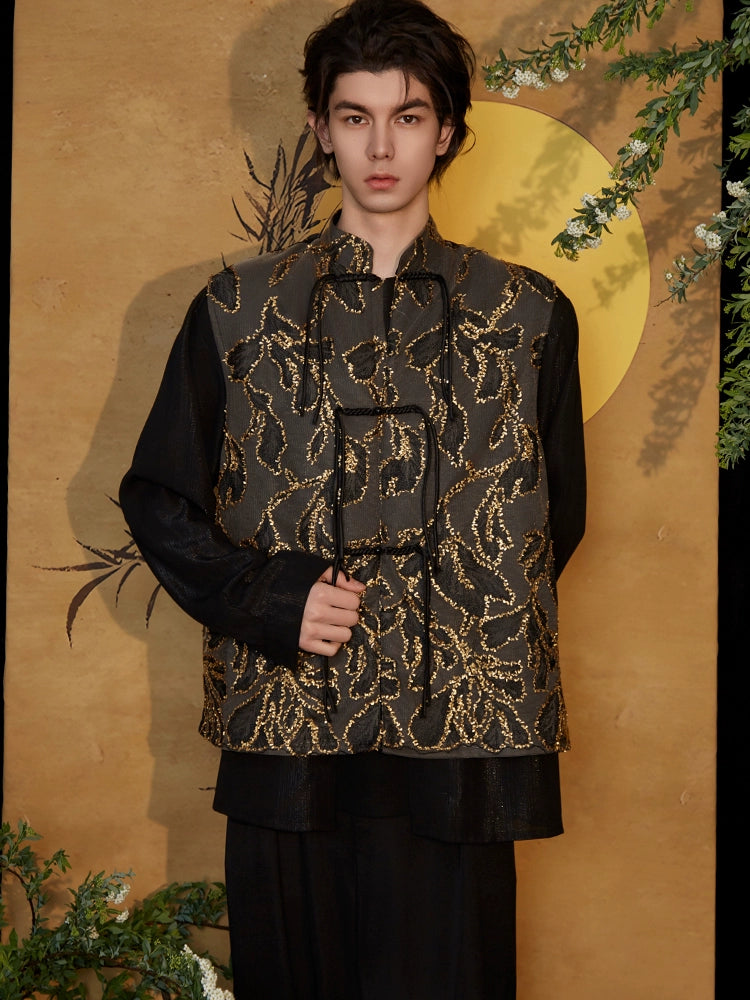 JIECHI  long-sleeved jacquard stand-up collar top - ASTER.