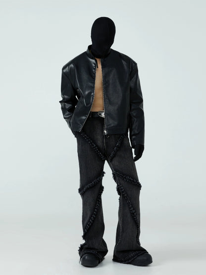 FRKM SCD 23 F W PU leather short slim stand-up collar jacket - QUITE.