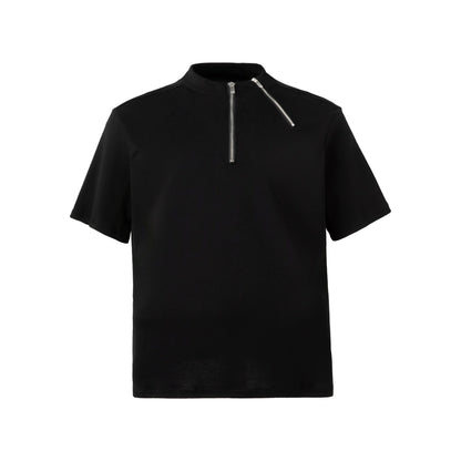FRKM SCD Black Half Zip Small Neckline Short Sleeve Top - ALAN.