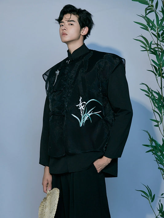 JIECHI men's orchid embroidery mandarin collar suit - QUINCY.