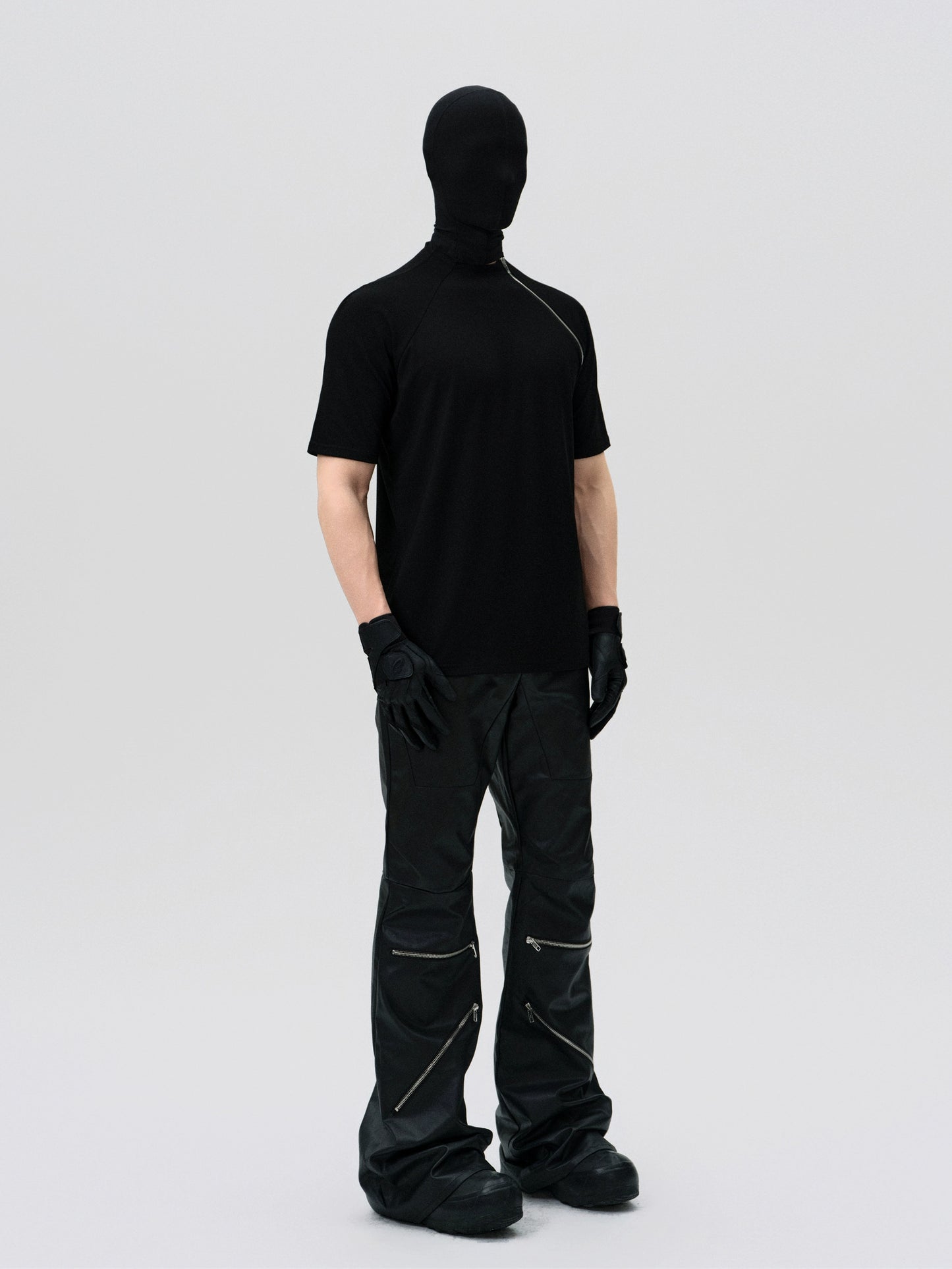 FRKM SCD Deconstructed Panelled Waxed Coated Bootcut Pants- VICK.