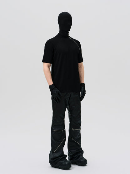 FRKM SCD Deconstructed Panelled Waxed Coated Bootcut Pants- VICK.