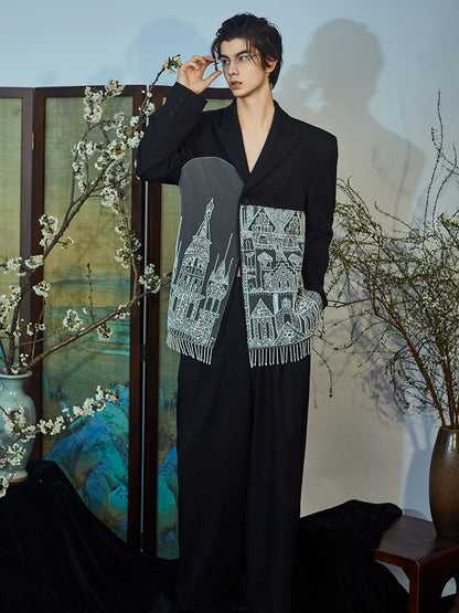 JIECHI  loose men's architectural print high-end suit - MACK.